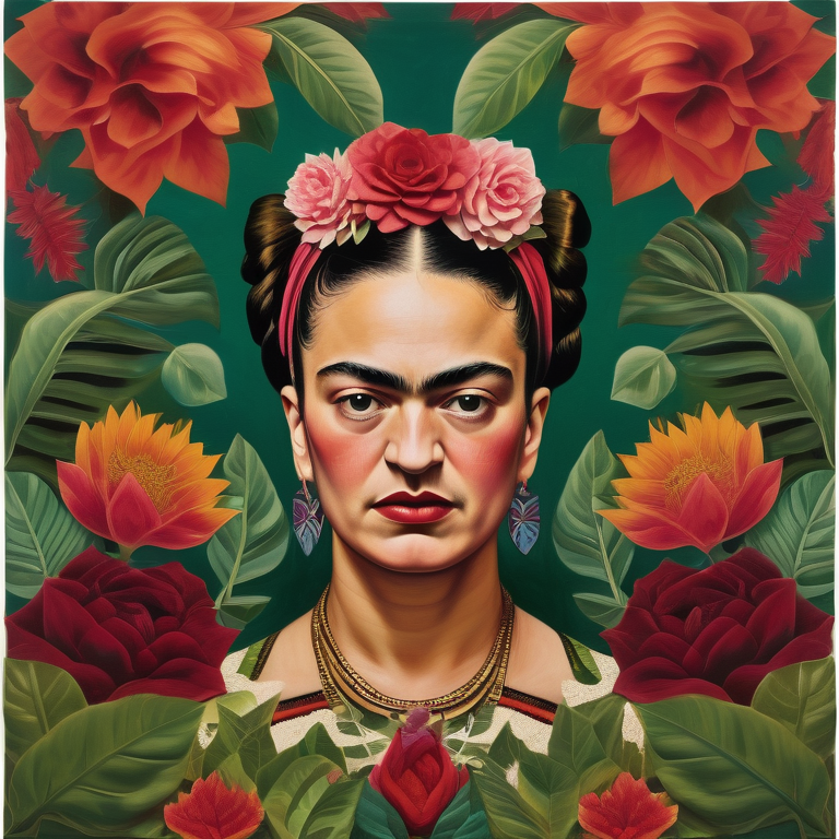 Illustration of Frida Kahlo with floral and mystical symbols, representing her impact on female sexuality.