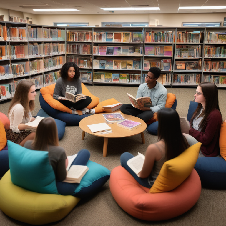 Young adults engaged in a sexuality education discussion in a cozy, book-filled library setting.