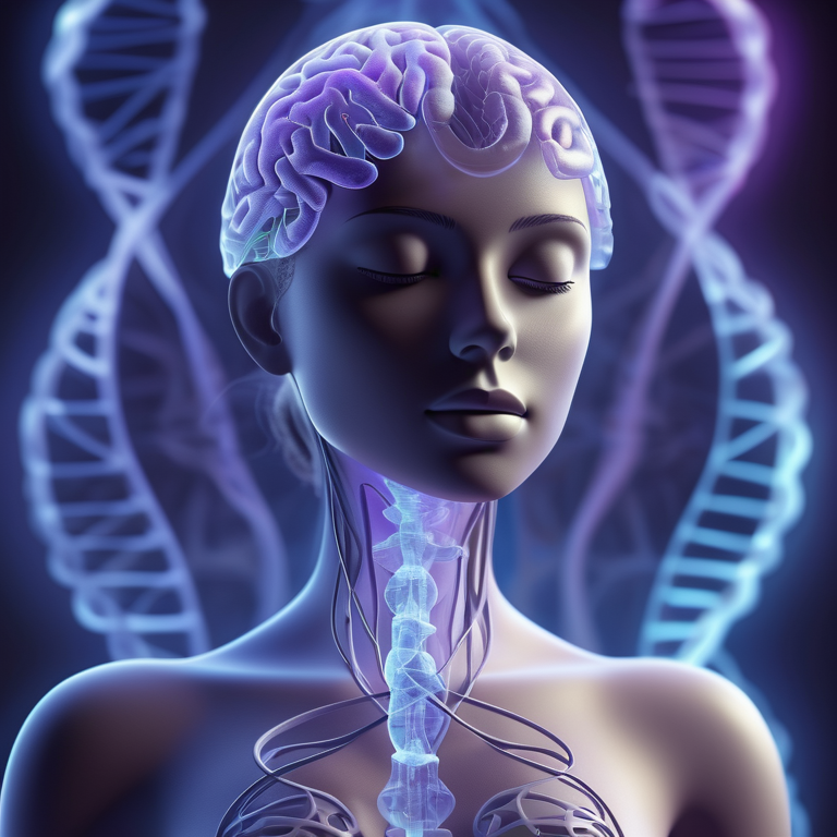 Animated figure representing female sexuality with interconnected symbols of mind, heart, and genetics.