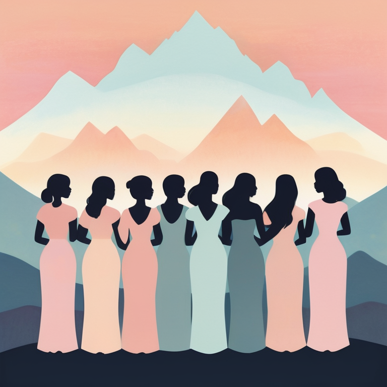 Illustration of women as mountains, with the sunrise symbolizing hope and strength.