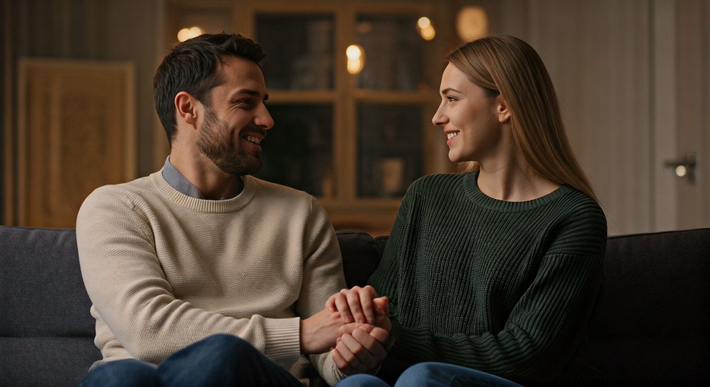 couple sitting close on couch