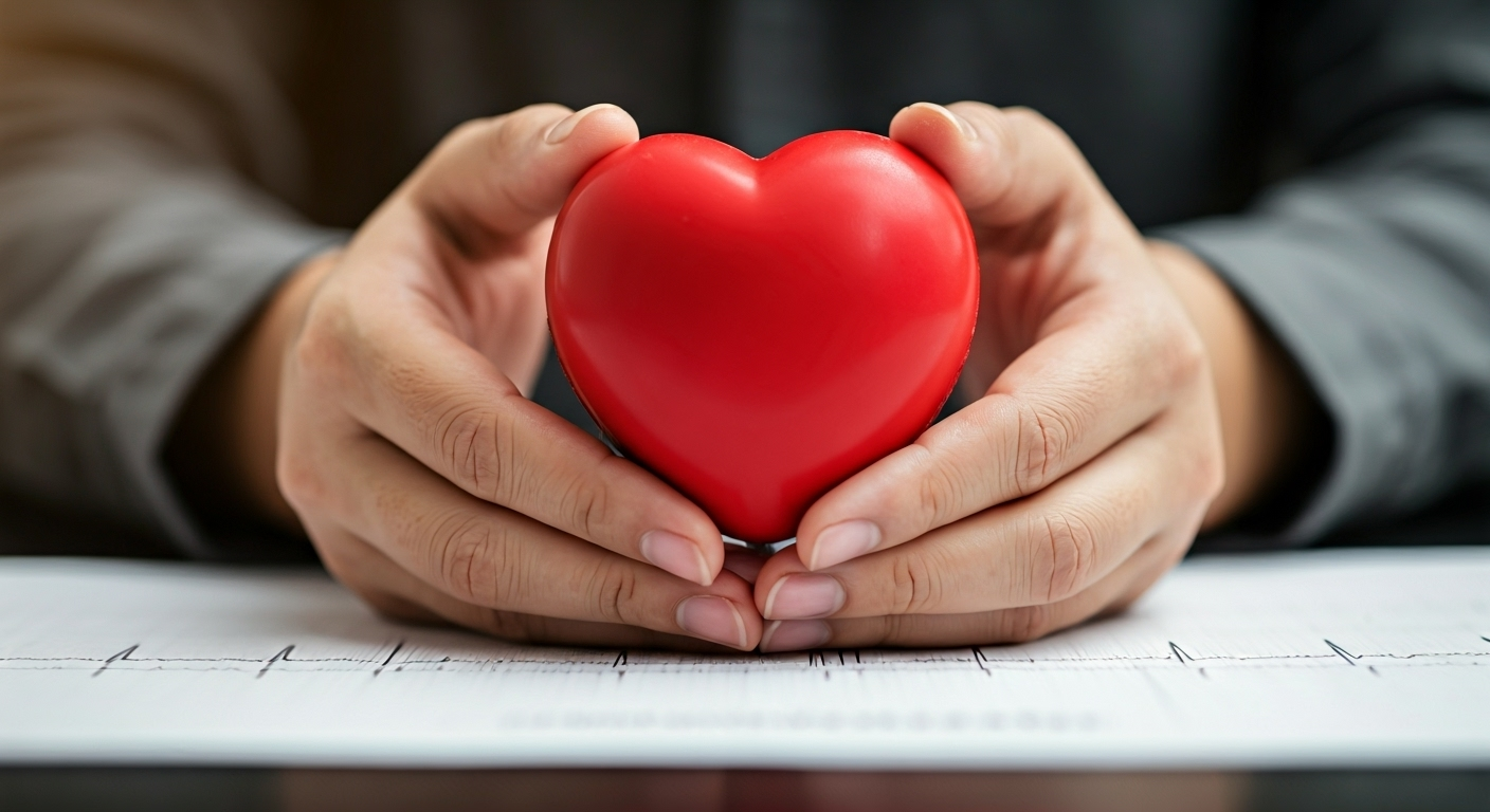 Hands holding heart over chart