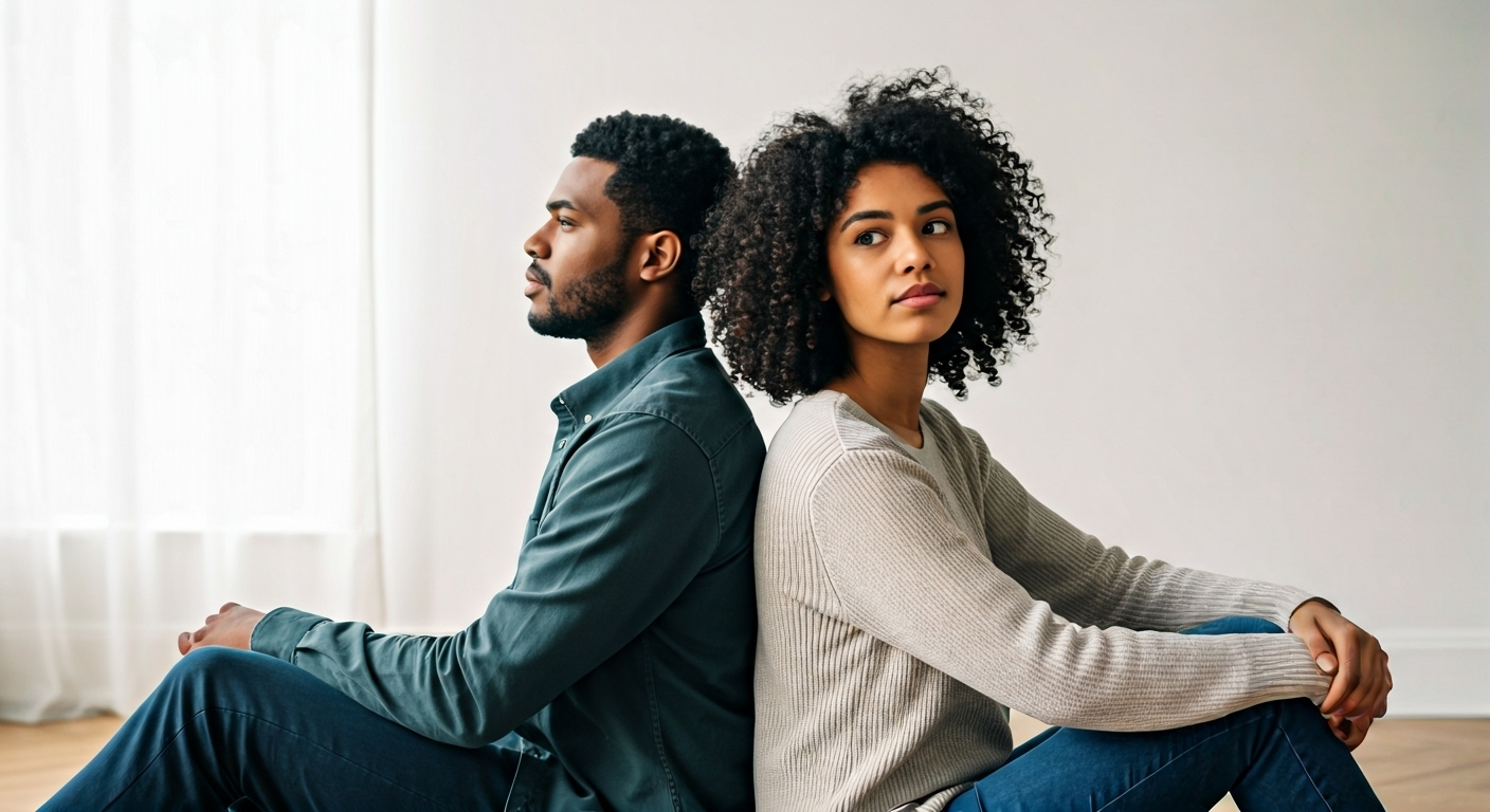 Man and woman appear thoughtful