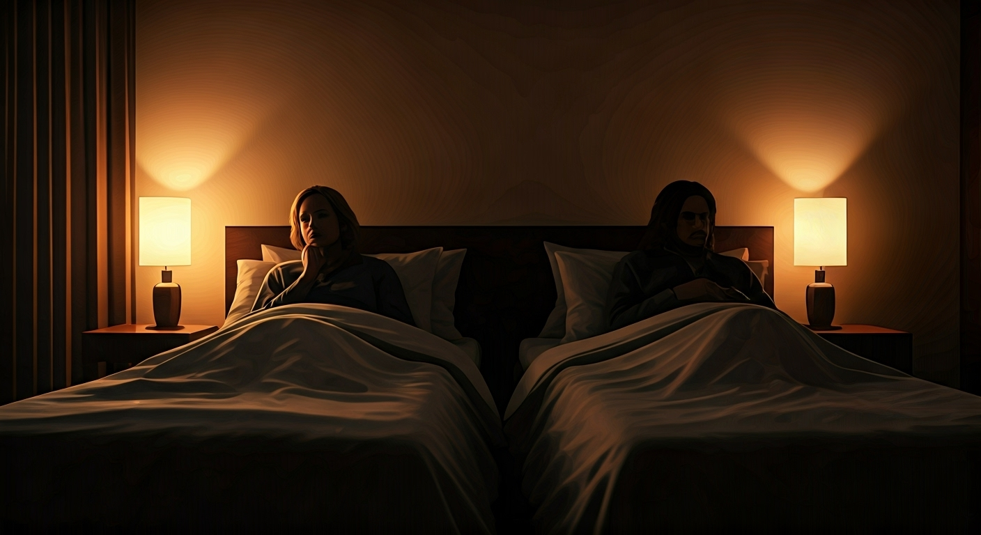 Couple in bed, differing moods