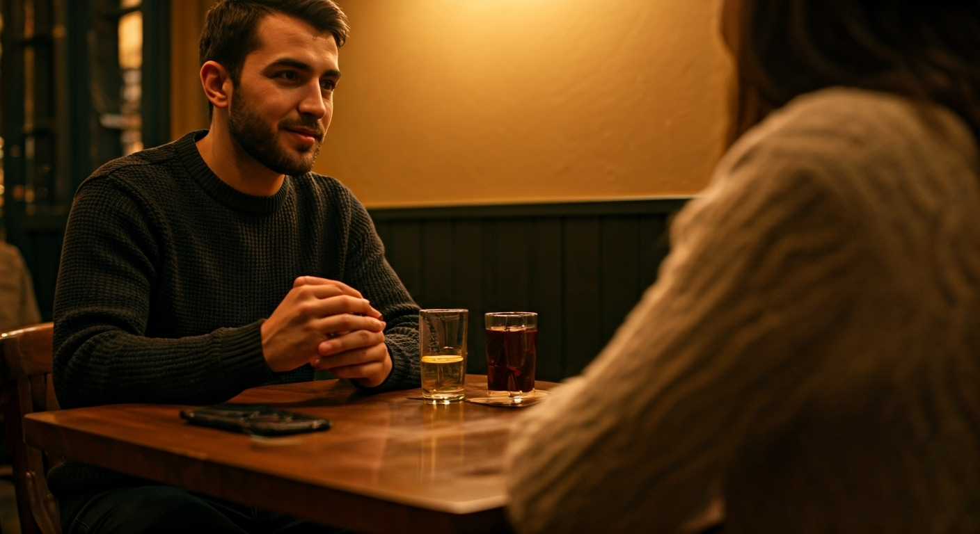 couple talking at cafe table
