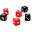 Red and black dice with bold white text scattered on a white surface, showing phrases on each face (e.g., 'YOU LEAD').
