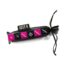 Black sheer drawstring pouch labeled 'Sexy 6' containing six pink and black cubes with playful phrases.
