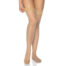 Woman's legs in beige lace-top thigh-high stockings against a white background.