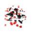 BDSM toy kit with handcuffs, collar, leash, feather tickler, gag, and other accessories on a white background amid red rose petals? scattered pieces.