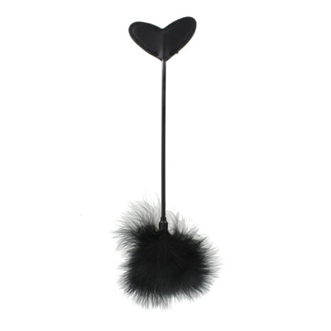 10432x2jpg Black wand toy with a heart-shaped tip and a fluffy black pom-pom at the end on a long rod.