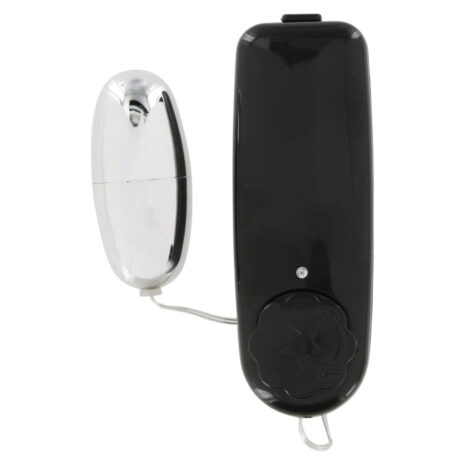 10432x3jpg Black handheld lighter with a chrome, oval detachable flint case attached by a small cord.