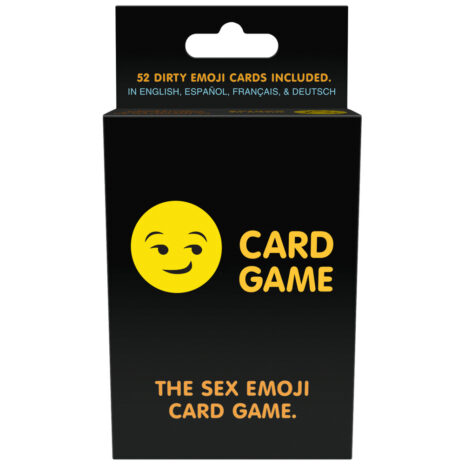 110232x2jpg Black card game box featuring a yellow smiling emoji and the title 'Card Game'; reads 'The Sex Emoji Card Game' and '52 dirty emoji cards included.'