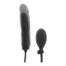 Black dildo with a textured shaft and a separate wireless remote-control vibrator next to it on a white background.