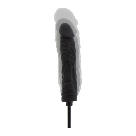 16852x3jpg Black realistic dildo sex toy standing upright on a white background; product photo showing shaft and head with base/plug at bottom.