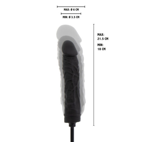 16852x4jpg Black ribbed dildo on a cord with measurement lines; length about 18–21.5 cm, diameter 3.5–6 cm.