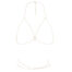Gold body chain with a central ring linking two V-shaped chains and an adjustable neck clasp, plus two curved necklace strands beneath (jewelry set).