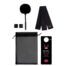 Bondage kit laid out: fluffy black tickler, two small black cuffs labeled 'KISS' and 'NECK', a long black scarf, a zippered pouch, and a black door hanger stating 'DO NOT ENTER' with 'WE’RE ALL TIED UP' and a pink 'SEX ROOM' logo.