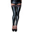 Woman's legs in shiny black latex leggings with lace thigh-high stockings and black heels, front view.