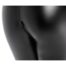 Close-up of a black zipper on a glossy black garment, viewed from the side near the hip area