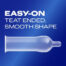Blue gradient ad for a baby bottle teat; shows a transparent silicone nipple beside the slogan 'EASY-ON TEAT ENDED, SMOOTH SHAPE'