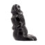 Black silicone sex toy shaped like a seated figure with a rounded head and curved body