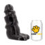 Black silicone butt plug seated upright next to a white can with AnimHole logo for scale.