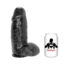 Large black dildo standing upright next to a white can labeled 'Hardastic' with a silhouette of a man bursting open his shirt.
