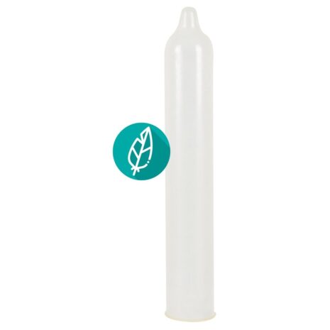 416495x2jpg Tall white taper candle with a teal eco-label showing a white leaf symbol.