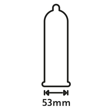 416533x3jpg Outline of a condom with a horizontal 53 mm width indicator, showing condom size measurement