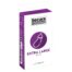 Front view of a white and purple Secura Condoms Extra Large box (12 condoms, 60 mm). This image shows the packaging with a purple circle and condom icon on the front.