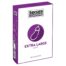 Box of Secura Condoms Extra Large (60 mm); white with purple accents, purple eggplant icon, 48 condoms