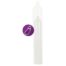 Long clear plastic container standing upright with a purple circular label featuring a white eggplant icon overlapping the side