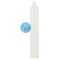 Clear latex condom standing upright with reservoir tip visible (sexual health product)