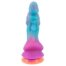 Rainbow gradient silicone sex toy with a flared base and tapered shaft