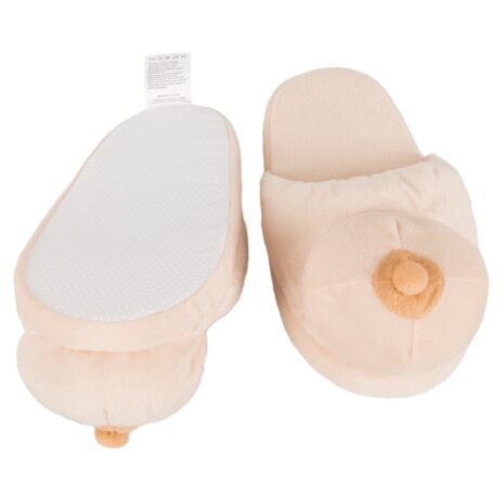 777420x3jpg Pair of soft peach plush baby slippers on a white background, with cushioned insoles and fuzzy outer fabric