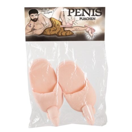 777439x2jpg Pair of pink penis-shaped slippers sealed in a clear plastic bag, with cartoon packaging above labeling them as an adult novelty item.