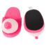 Pink plush snail-themed slippers for kids, pair shown with soft uppers and non-slip black sole on the right.