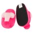 Pink plush elephant slippers for kids with trunk detail and textured sole on one foot