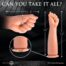 Infographic for a Master Series sex toy showing a realistic dildo with scale markers (12" shaft, 13" total height) and a hand for size comparison.