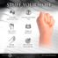 Advertisement for a male masturbation sleeve highlighting features: strong suction base, phthalate-free PVC, realistic details, firm & flexible, wide knuckles, delicious challenge.