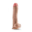 Life-size nude-colored dildo with a suction base standing upright on a white background.