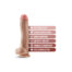 Adult-use sex toy (dildo) with feature labels: soft realistic feel, strong suction cup base, harness compatible, lab tested - body safe, fragrance & paraffin free, latex & phthalate free