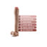 Beige dildo with a suction cup base and six labeled feature bars highlighting its soft feel and safety specs.