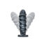 Black dildo standing upright with a white wing-shaped glow behind it, highlighting its textured shaft for product display