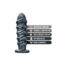 Phallic sex toy standing upright with five feature badges: body-safe, fragrance-free, latex- and phthalate-free PVC, soft realistic feel, and harness compatible.