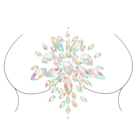 BODY001x1jpg Abstract cluster of crystal gems forming a radiant centerpiece between stylized bust outlines (cleavage).