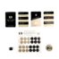 Naughty or Nice date nights game components: instruction cards, six step cards, a central rule sheet, circular tokens, a 1-die, and a round logo piece.