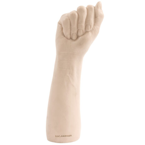 DJ-5079-03-2x2jpg Beige silicone forearm with a clenched fist; brand Doc Johnson at the wrist.