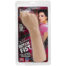 Beige dildo in clear blister packaging as an adult novelty product with a pink and black graphic card behind it.