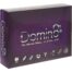 Purple Domino game box with silver 'Domino8' logo and slogan; small icons along the bottom edge.